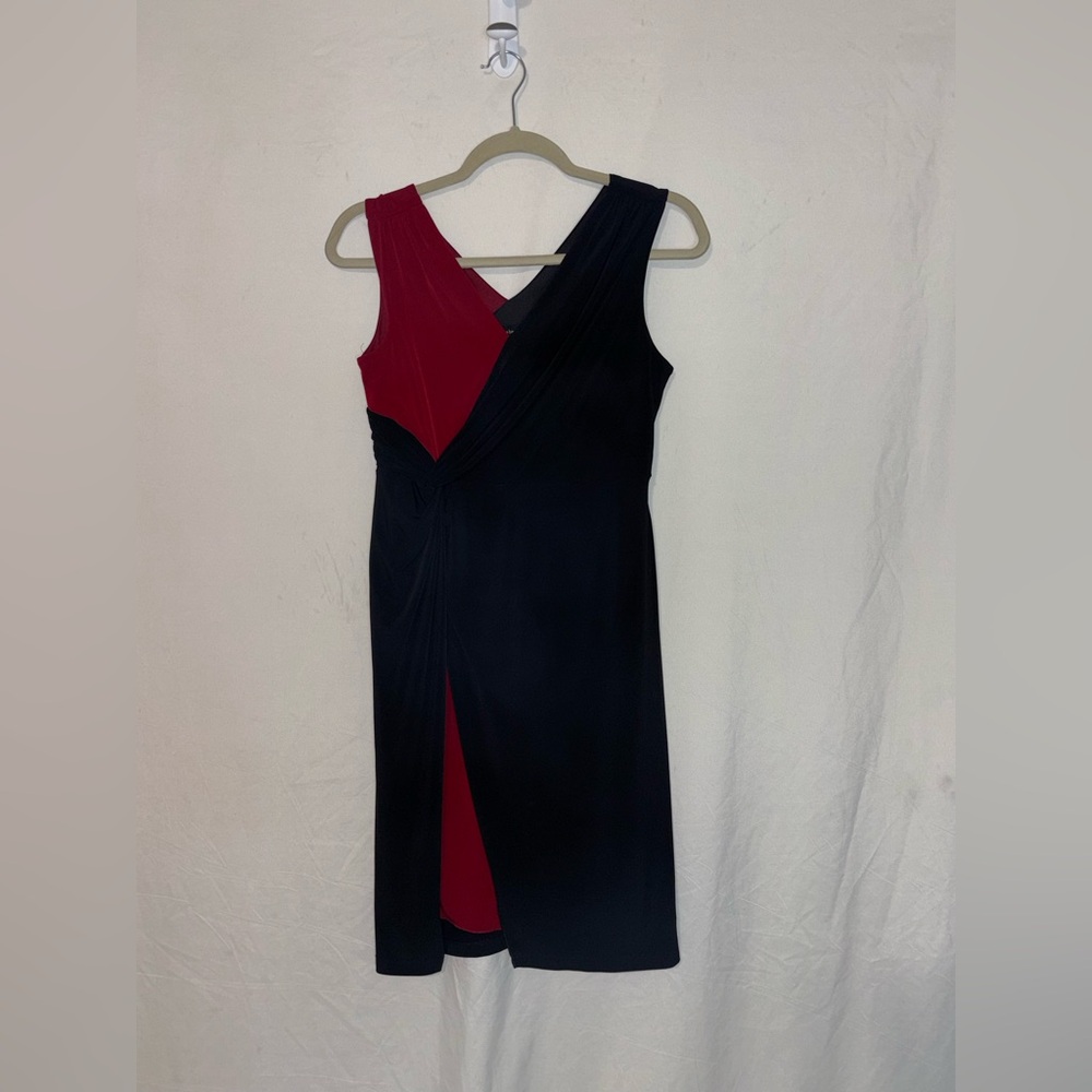 Valerie Bertinelli Asymmetrical Red and Black Dress